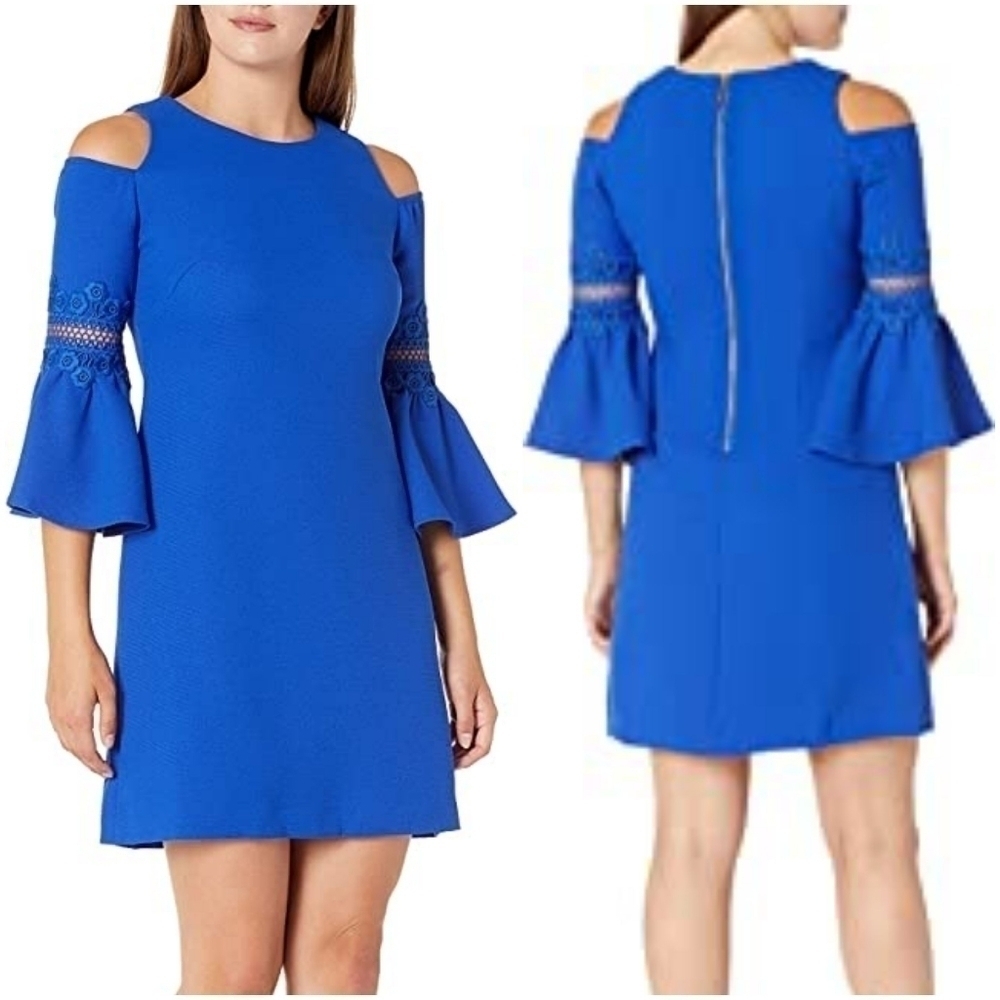 Eliza J Women's Blue Cold Shoulder A-line Cocktail Dress
